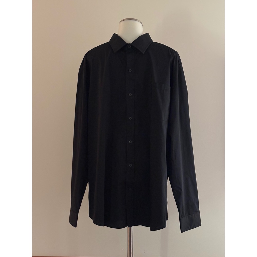 George Dress Shirt Men XL Black Classic Fit Long Sleeve Solid Excellent preowned